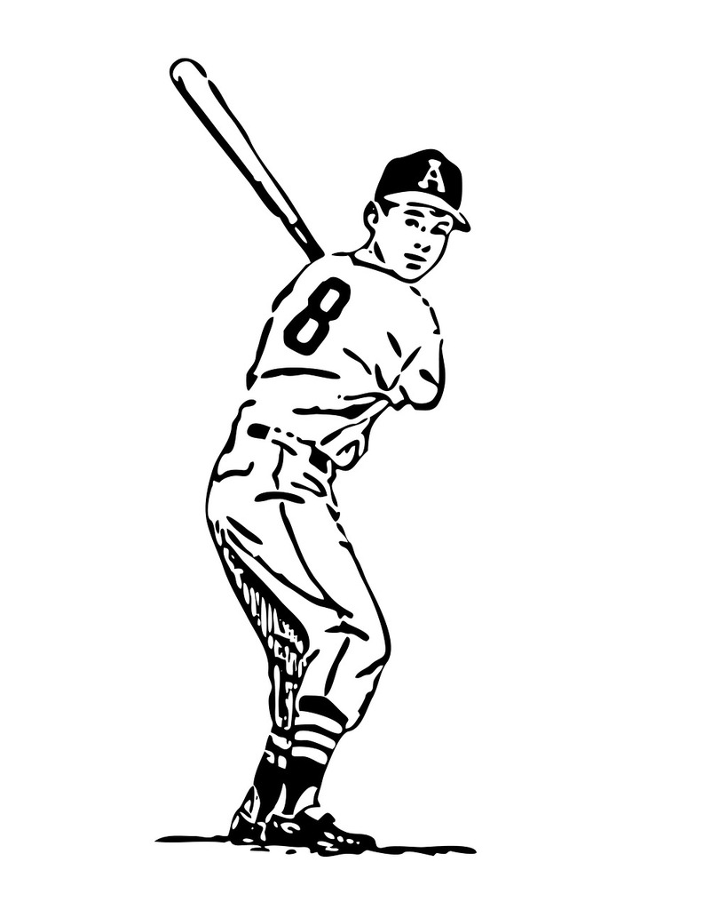 A drawing of a baseball player holding a bat. Baseball batter boy