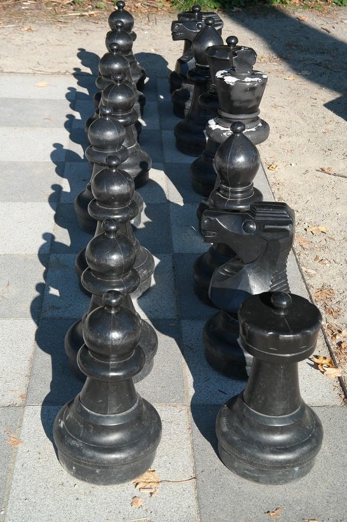 A group of chess pieces sitting on top of a chess board photo