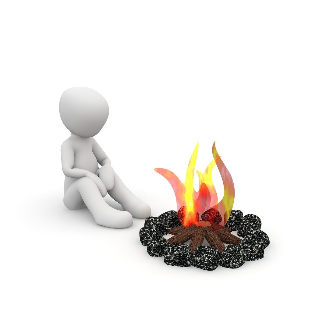 A 3d character sitting next to a fire. Campfire warm alone. - PICRYL -  Public Domain Media Search Engine Public Domain Image