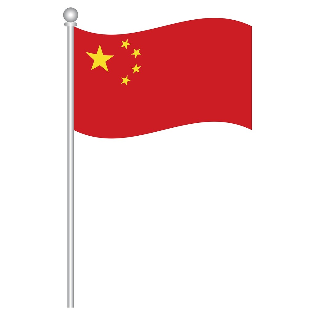 A chinese flag waving on a pole on a white background. Flag of china ...