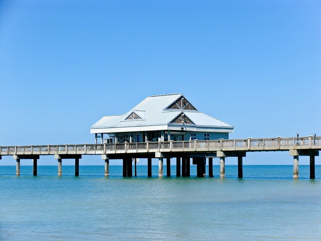 A pier that has a building on top of it. Florida beach ocean - PICRYL -  Public Domain Media Search Engine Public Domain Search