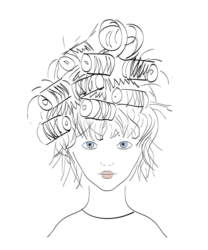 sketch of girl's head with displeased face and bun hairstyle hand-drawn by  black pencil on white paper Stock Photo - Alamy