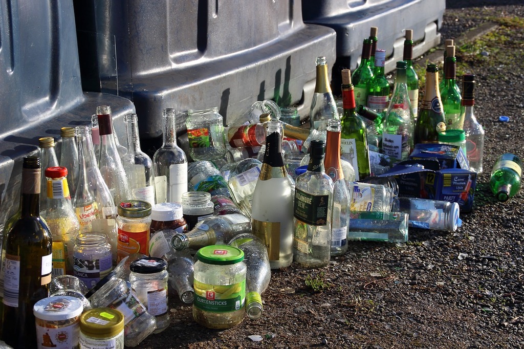 pile of empty liquor bottles