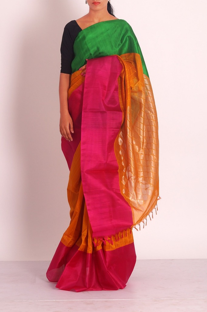 Buy SGF11 Women's Kanjivaram Soft Lichi Silk Saree With Blouse Piece (Grey  Red) at Amazon.in