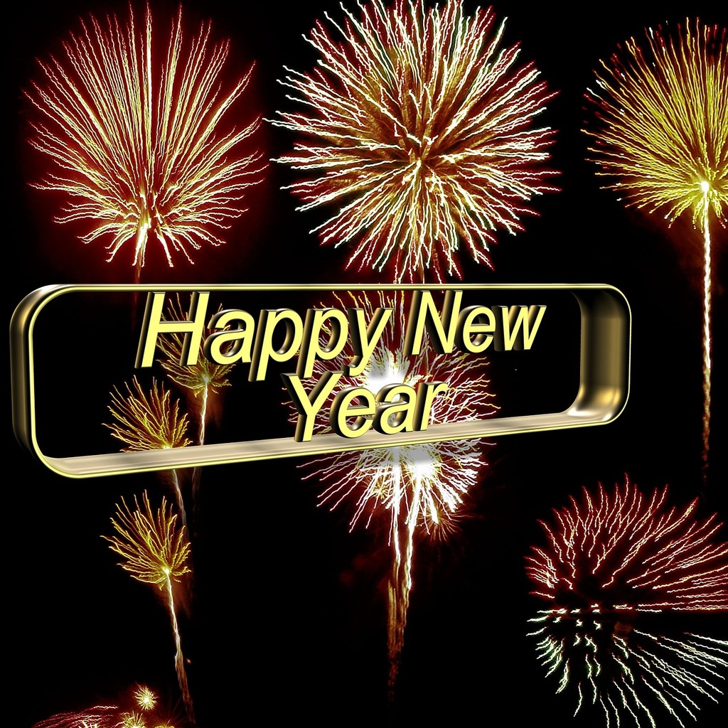 A happy new year sign with fireworks in the background. New year's day new  year's eve greeting card. - PICRYL - Public Domain Media Search Engine  Public Domain Image