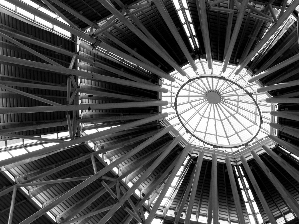 Petronas twin towers dome cupola building. A black and white photo of a ...