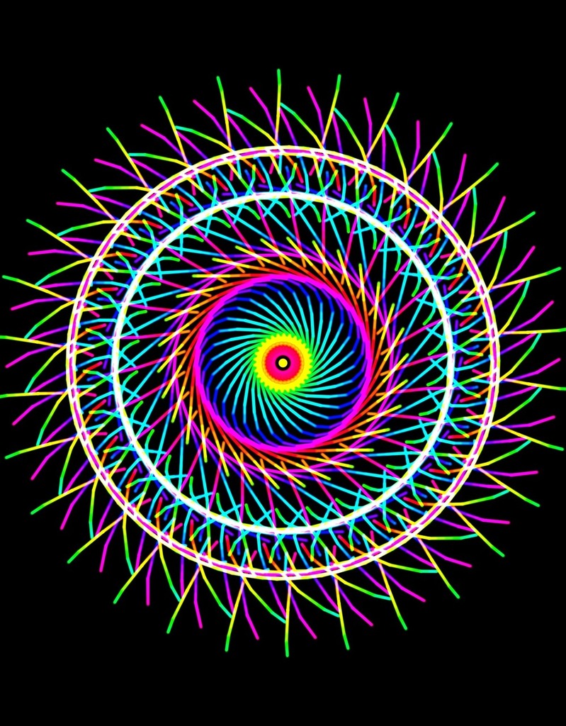 A colorful spiral design on a black background. Spirograph colorful circle.  - PICRYL - Public Domain Media Search Engine Public Domain Search