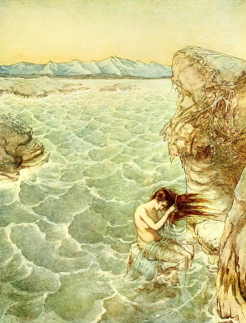 A painting of a woman sitting in a body of water. Vintage arthur ...